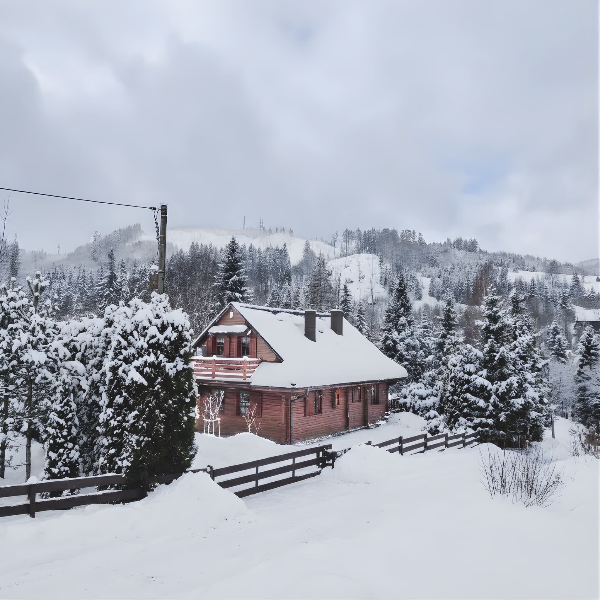 Dom w Soblówce zimą pokryty śniegiem - bajkowy widok Beskidu Żywieckiego
