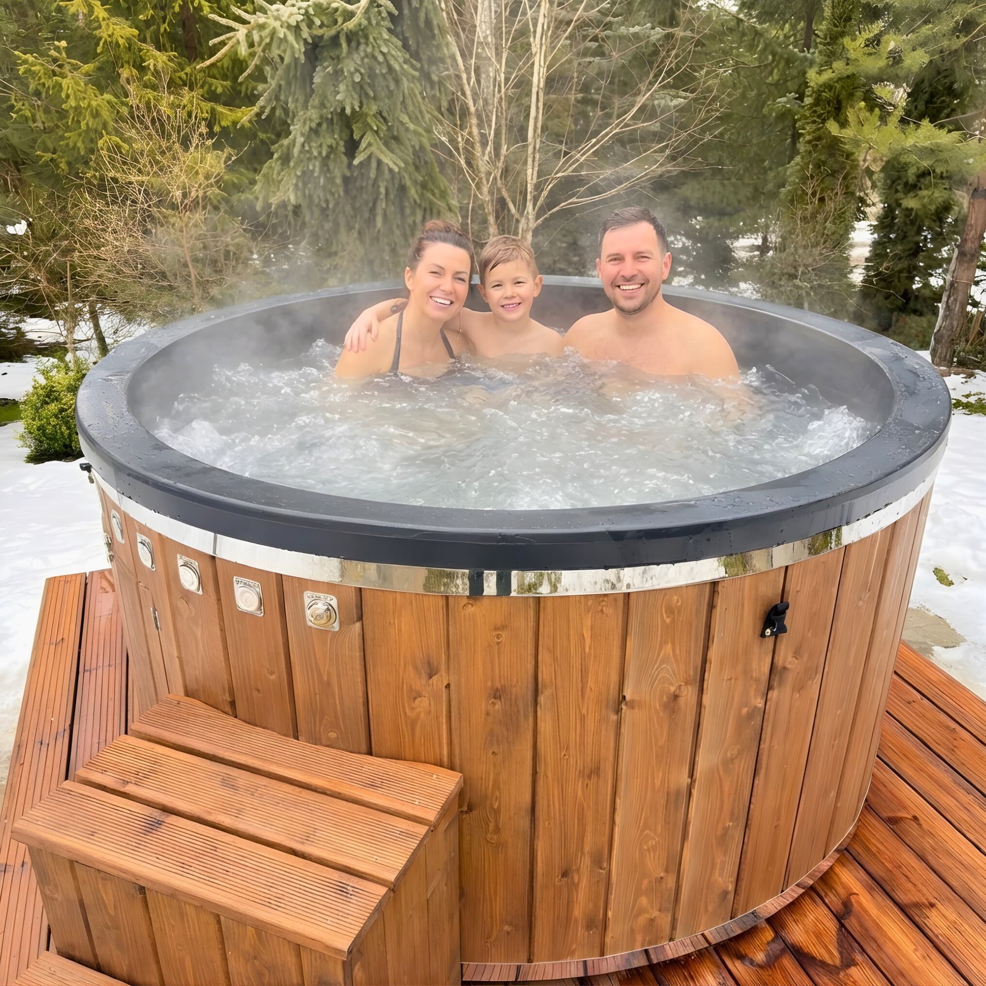 Jacuzzi z widokiem na góry Beskidu Żywieckiego - kąpiel w balii zimą w Soblówce